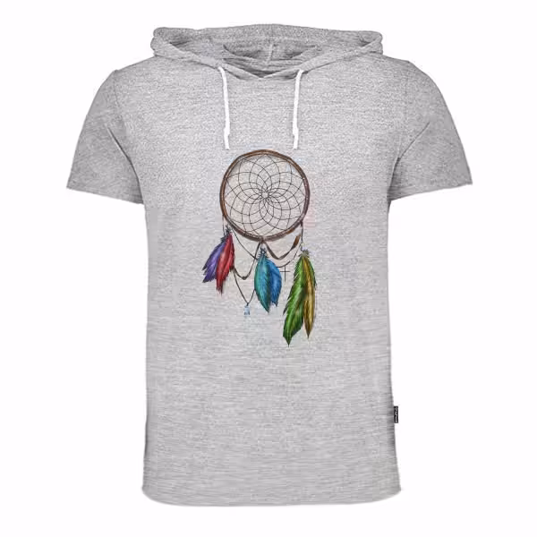 تی شرت کلاهدار مردانه طوسی ملانژ  برند به رسم طرح دریم کچر در سه سایز