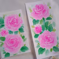 نقاشی آبرنگ طرح گل رز دو عددی