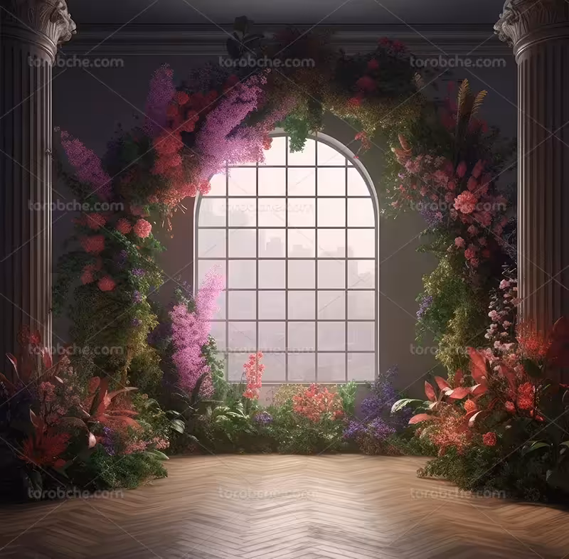 بک دراپ عکاسی با گل های بنفش و صورتی | گرافیک با طعم تربچه