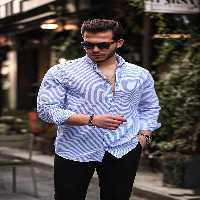 پیراهن / بلوز دکمه دار آبی مردانه پنبه ای راه Valiberta