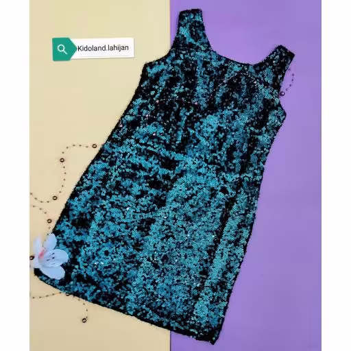 پیراهن پولکی وارداتی دخترونه. آستردوزی شده. تک رنگ سبزیشمی. کیفیت عالی. قد 54