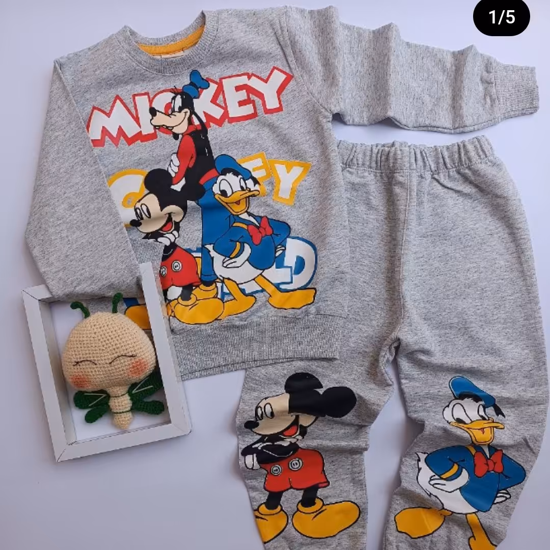 بلوز شلوار میکی موسی پسرانه تک رنگ ،دارای سایز 45و 55