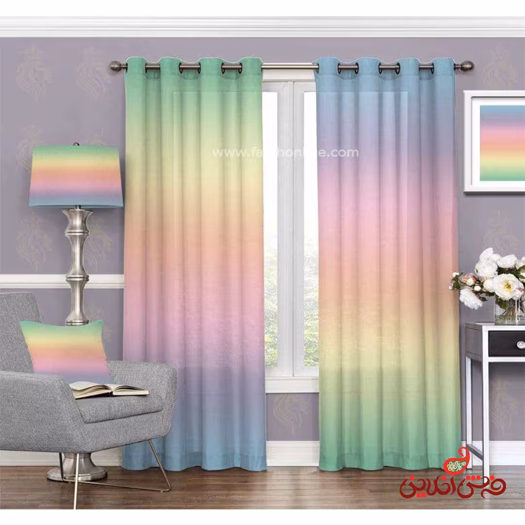 پرده طرح رنگین کمانی کد 3499