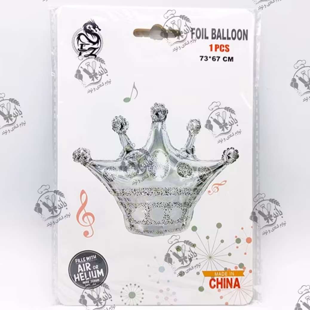 بادکنک فویلی تاجِ 5 پر رنگ نقره ای سایز بزرگ