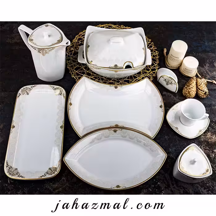 سرویس چینی پردیس طرح جنسیس طلایی 105 پارچه کد 477b