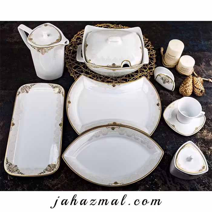 سرویس چینی پردیس طرح جنسیس طلایی 105 پارچه کد 477b