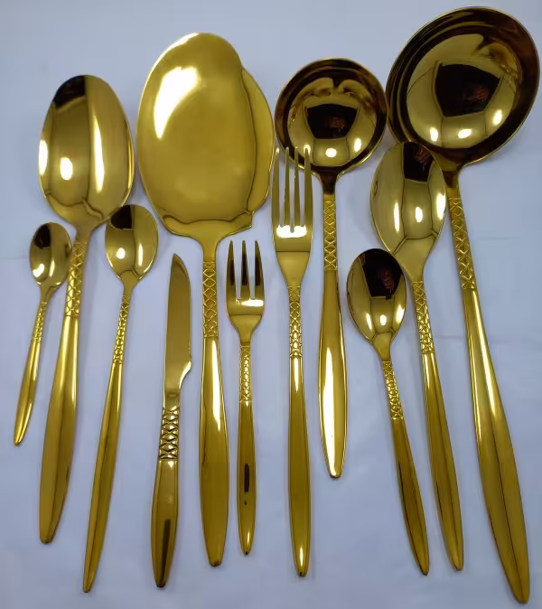 سرویس قاشق و چنگال 18 نفره  105 پارچه یونیک مدل زنبوری طلایی دهنه اروپایی