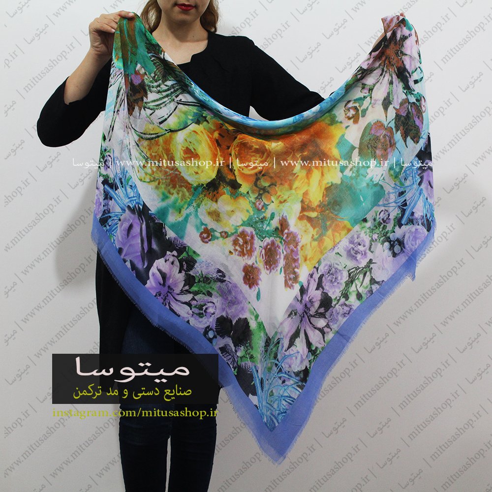 روسری ترکمن نخ ترک بنفش کمرنگ