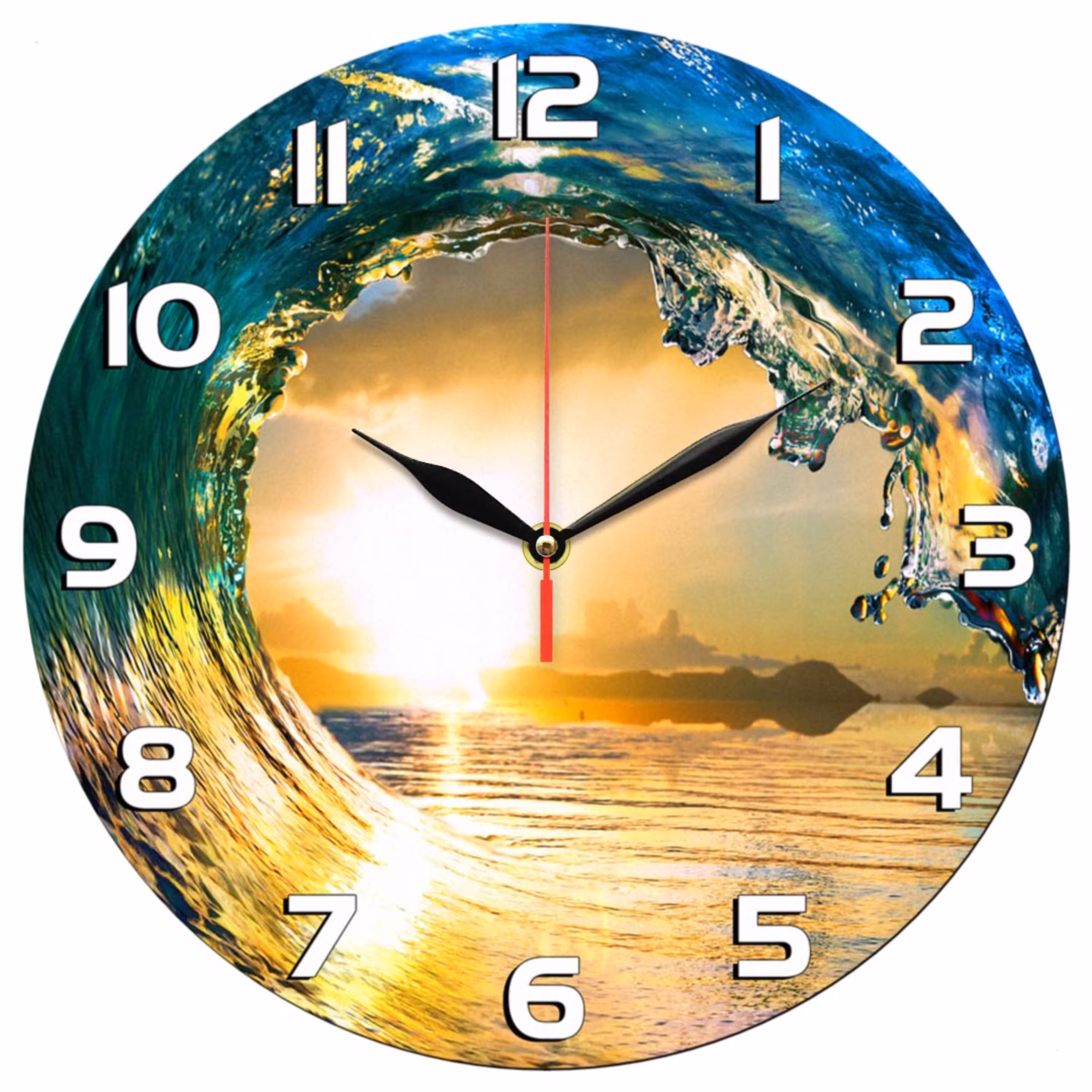 ساعت دیواری گرد مدل 1228 طرح موج آب دریا قطر 30 سانتیمتر