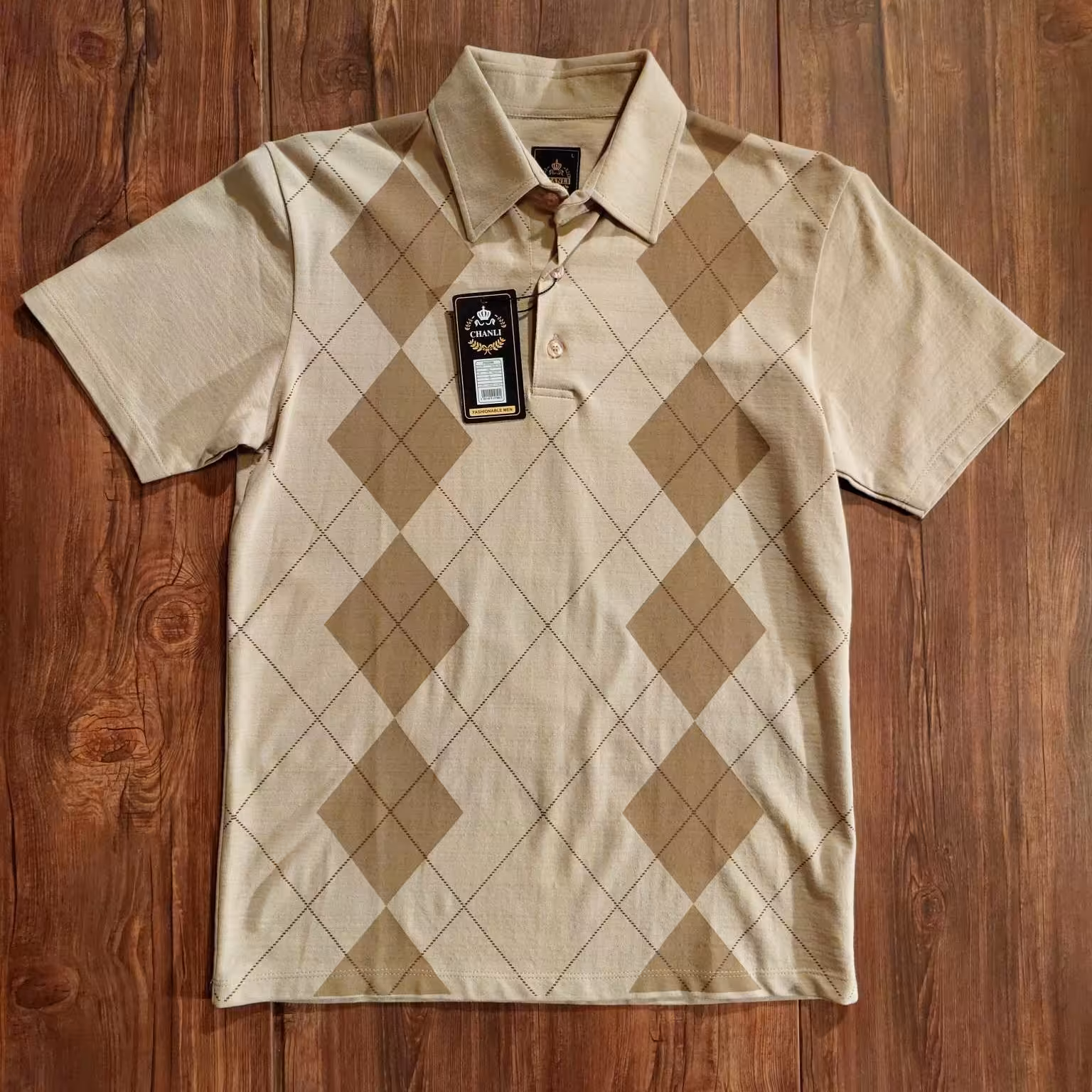 تیشرت نخی یقه سه دکمه مردانه