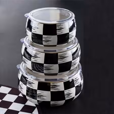 ظرف نگهداری غذا 3 تایی لعابی آجار طرح شطرنجی xap-22-0236