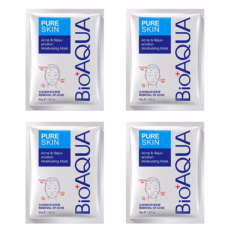 ماسک صورت بایوآکوا مدل Pure skin وزن 30 گرم مجموعه 4 عددی