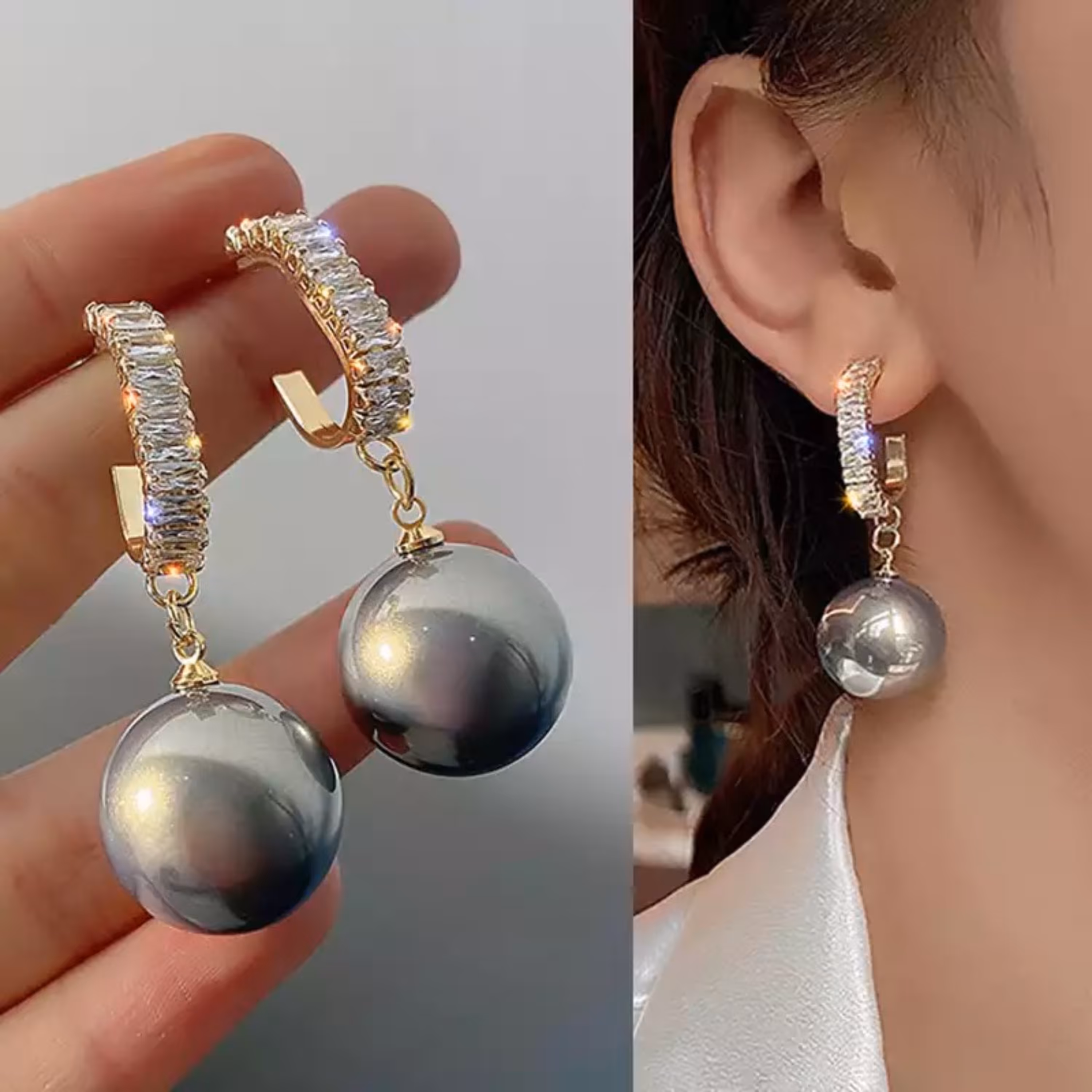 گوشواره میخی مرواریدی خاص  زیبا و شیک  با کیفیت ضد حساسیت رنگ دودی 