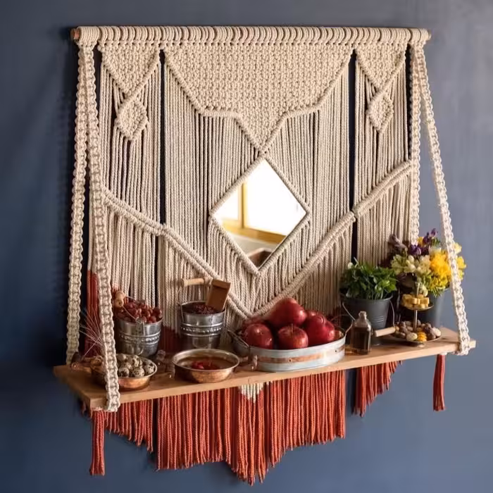 هفت سین مکرومه بافی شلف وآیینه دار