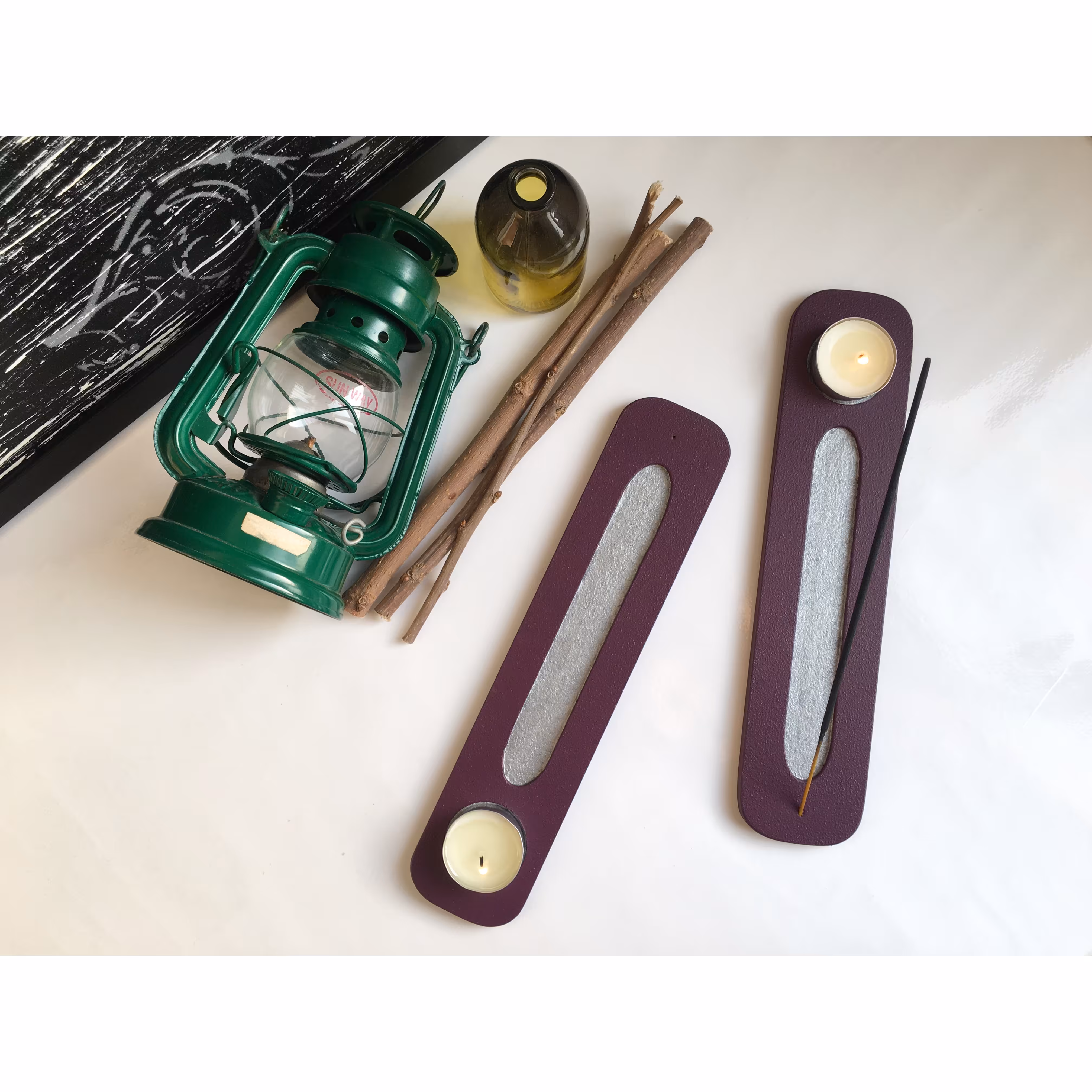 جا عودی و شمع وارمر ضد حرارت و آب رنگ بادمجانی و نقره ای