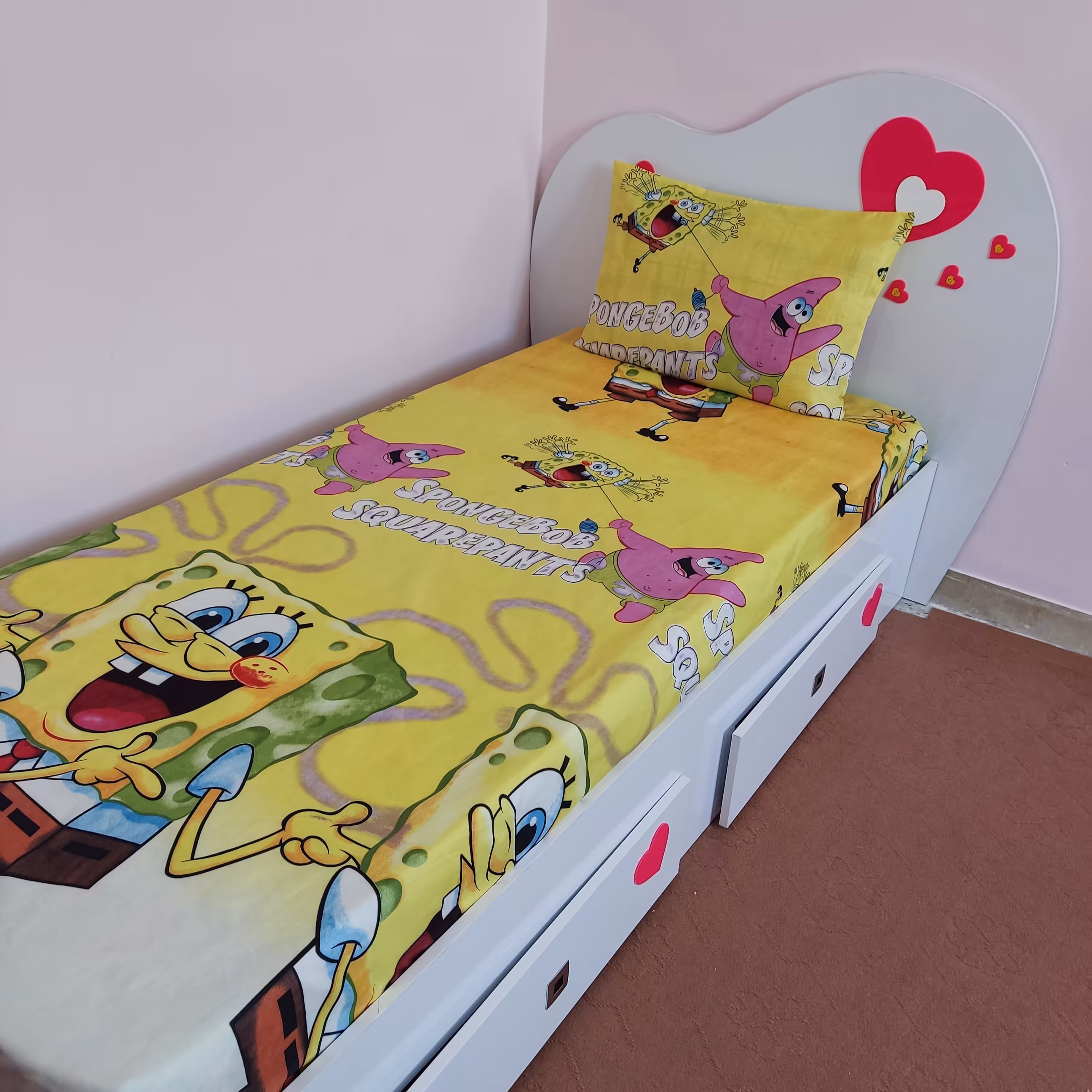 کاور تخت و روبالشتی یک نفره سه تکه طرح باب اسفنجی