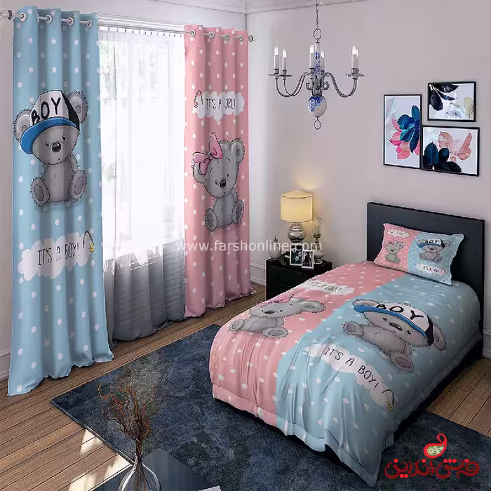 روتختی طرح خرس دختر و پسر(آبی وصورتی)کد 15643