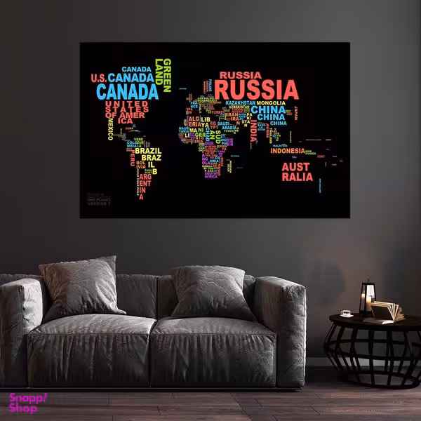 تابلو بکلیت طرح نقشه جهان و تایپوگرافی مدل B-S2664