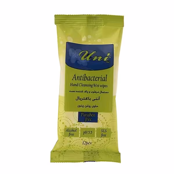 دستمال مرطوب آرایش پاکن دست وصورت یونی (آنتی باکتریال ،حاوی روغن زیتون ،بل کیفیت عالی)