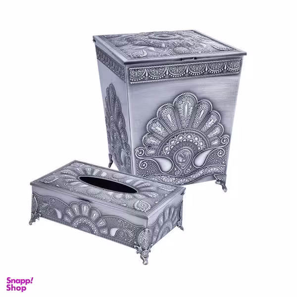 ست سطل و جای دستمال کاغذی سلینا مدل طاووسی کد 510