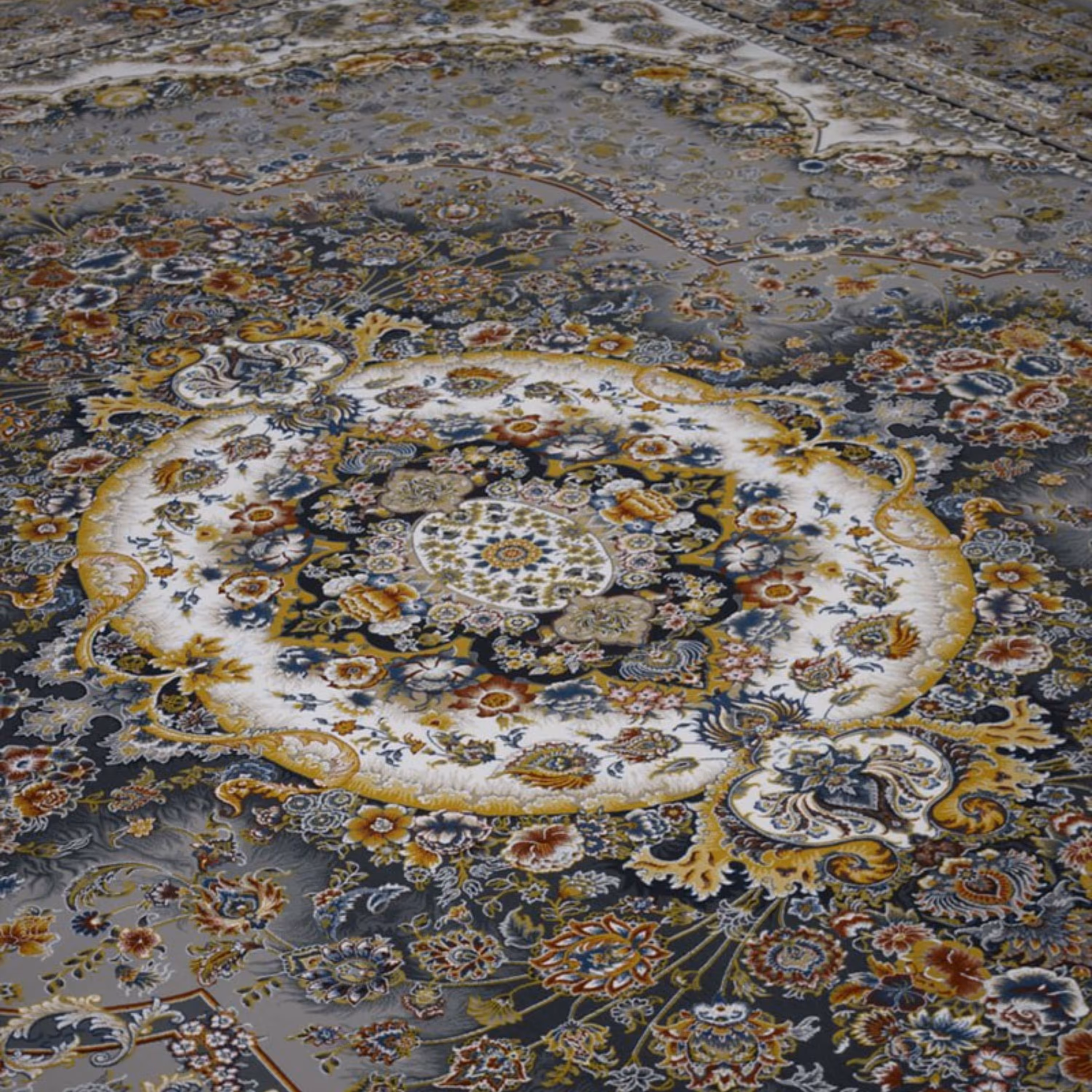 فرش پاتریس 1200شانه گل برجسته طرح مارالان طوسی کناره 3متری