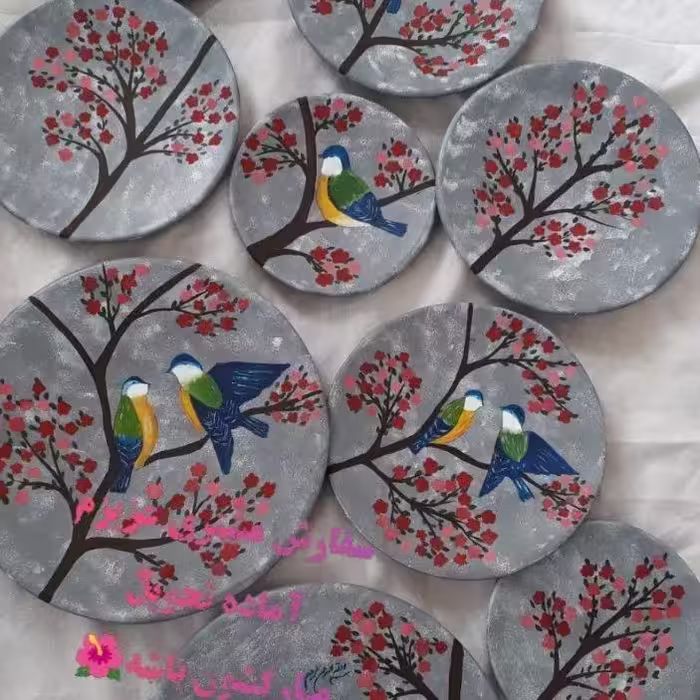 ست دیوارکوب پازلی پرنده ودرخت با زمینه ابروبادی واسه دیزاین منزل