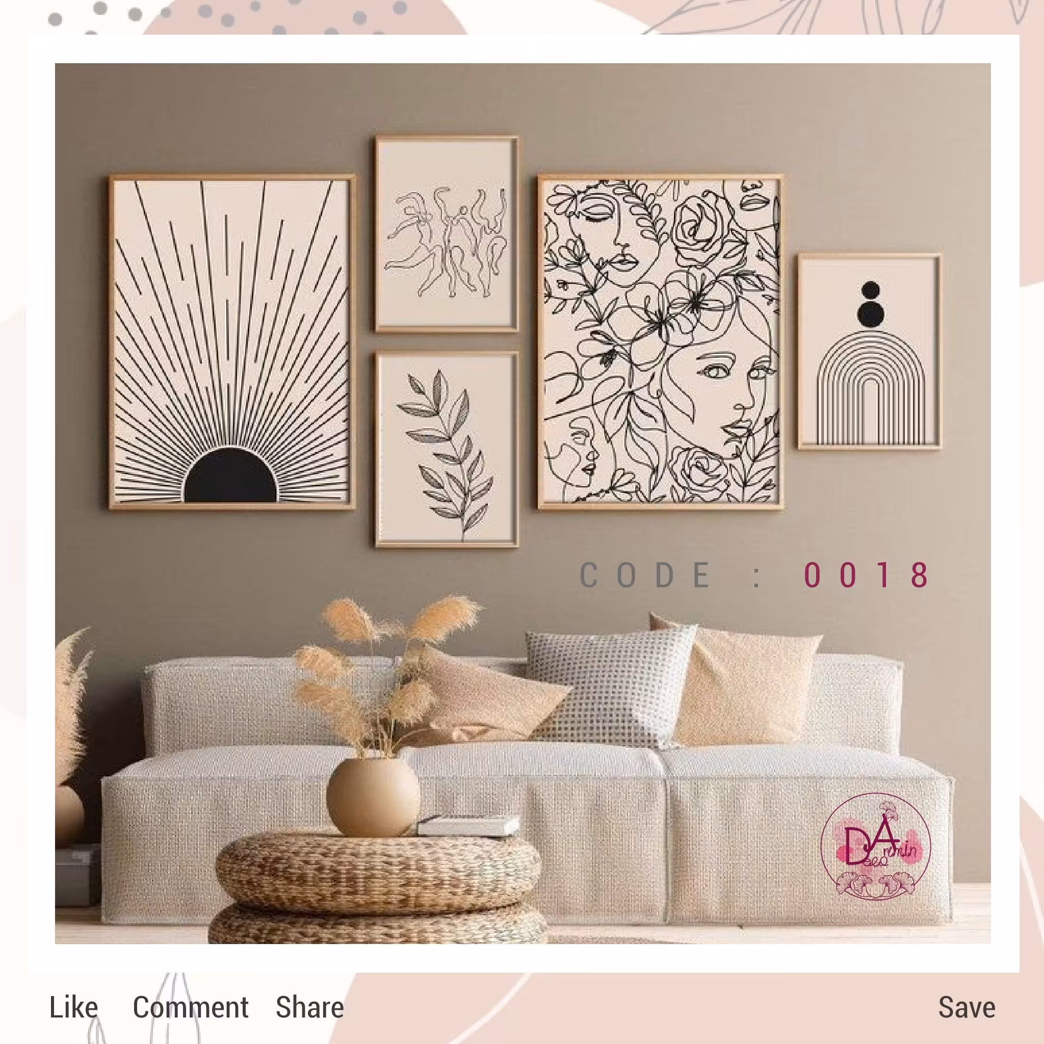 ست تابلو دکوراتیو طرح مینیمال(دوعدد30در40)(سه عدد20در30)