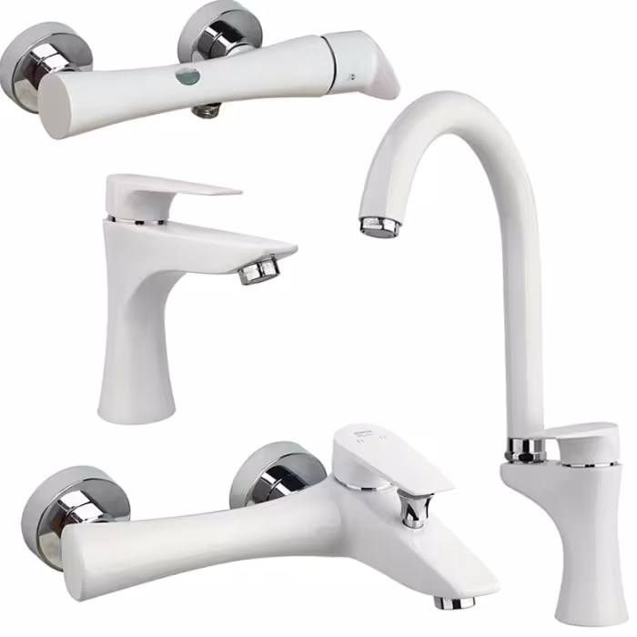 سری شیر اهرمی مدل آتیس سفید کروم برند راسان 