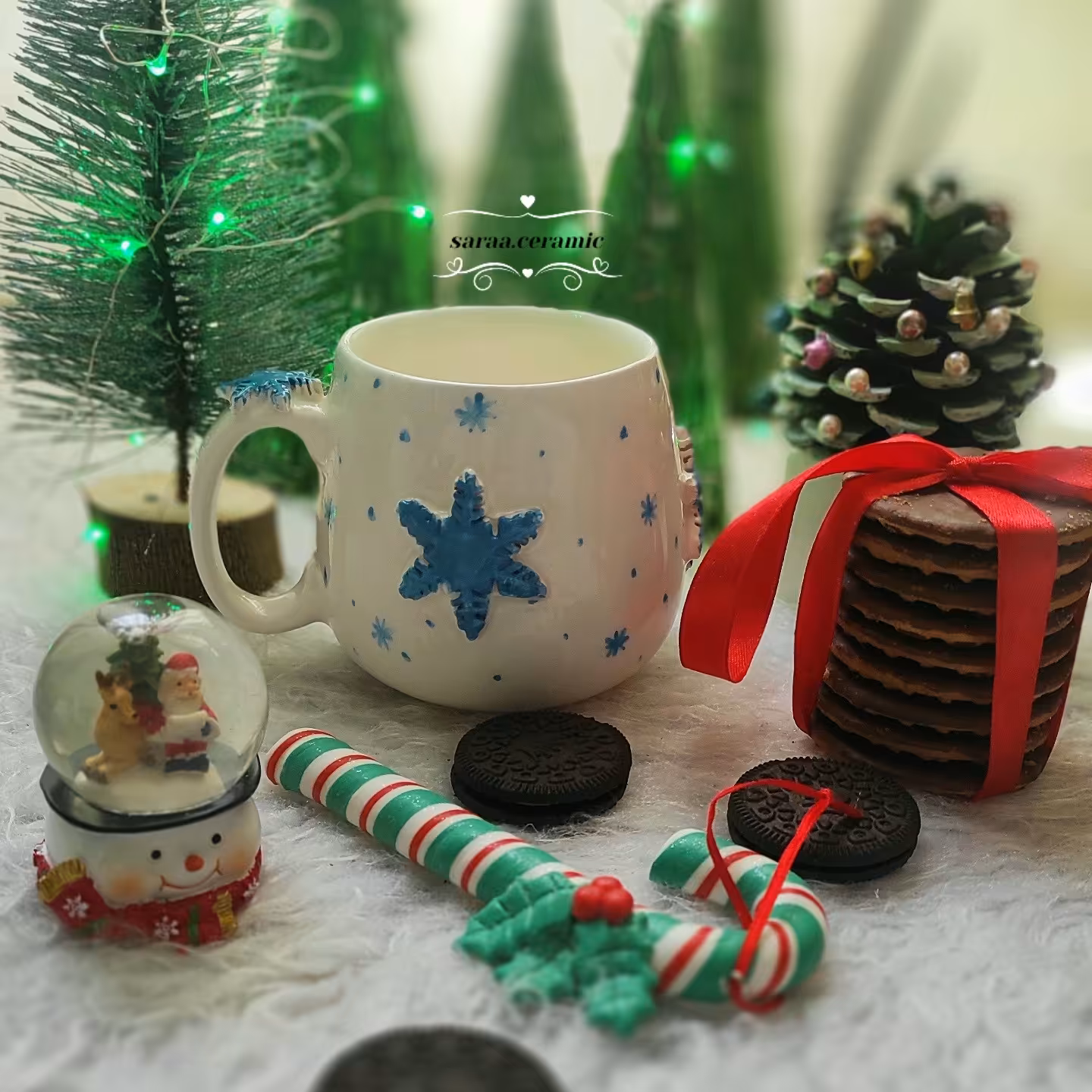 ماگ تخم مرغی سرامیک، نقش برجسته برف، کاملا دستساز، مناسب مایعات سرد و گرم، قابل شستشو