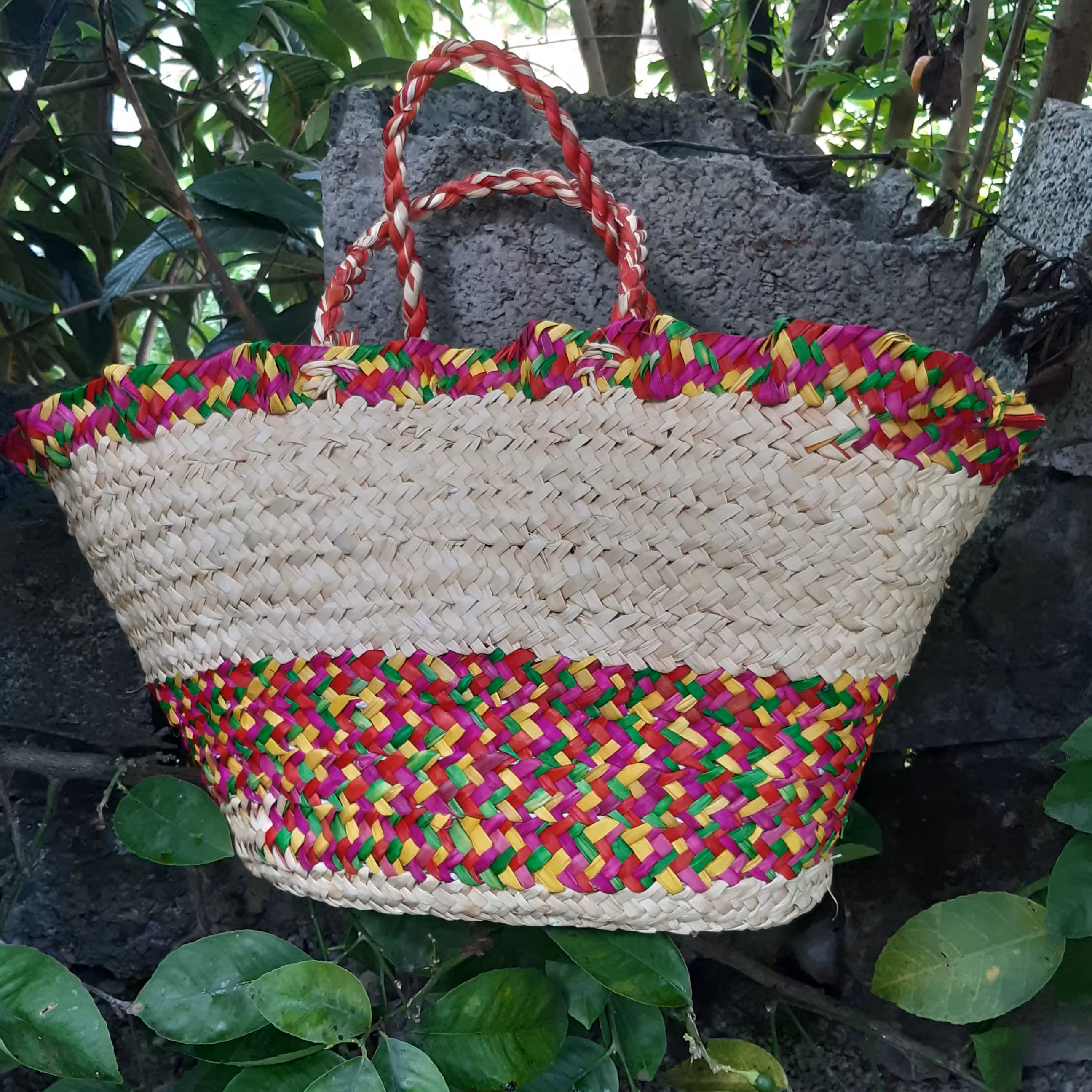 زنبیل حصیری گرد ریز بافت زیبا 