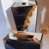 ست جادستمال  رومیزی و سطل  لوکس  طرح مرمر  مشکی طلایی 