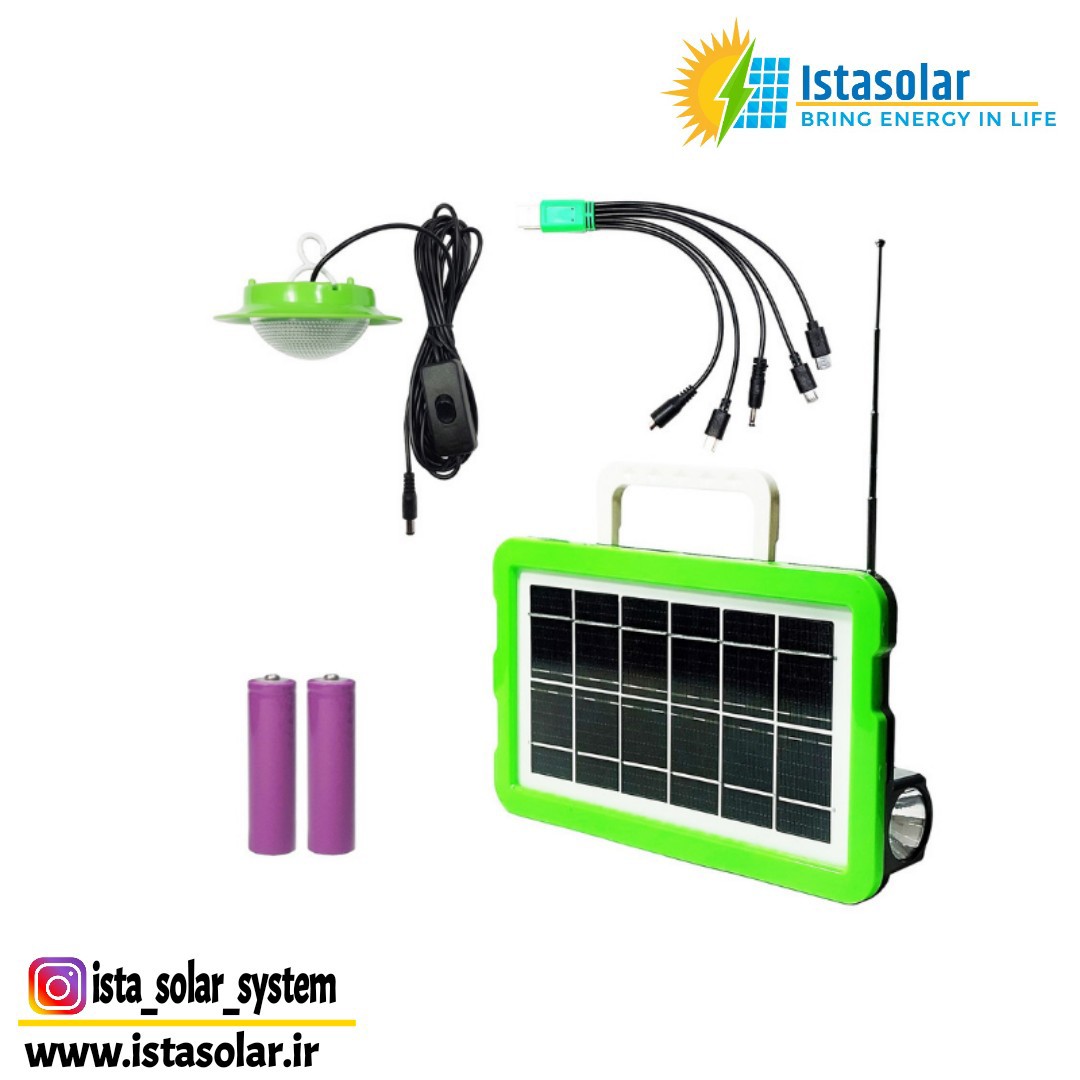 پکیج خورشیدی و روشنایی GD-7720 SUPER همراه با 2 عدد باتری لیتیوم یون و یک چراغ سیار
