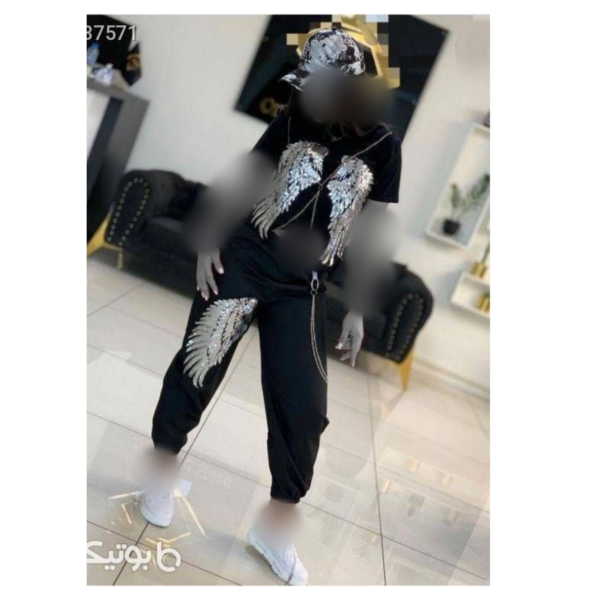 ست کراپ شلوار طرح بال فرشته