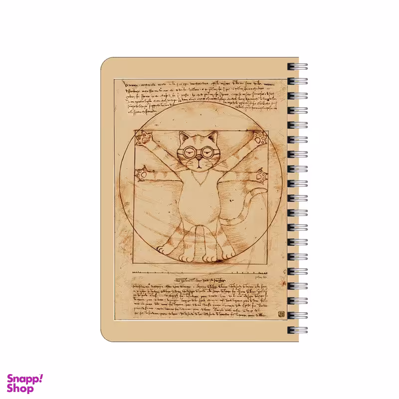 دفترچه یادداشت ۸۰ برگ بامبیلیپ مدل چوبی طرح تناسبات طلایی گربه داوینچی کد 5968605