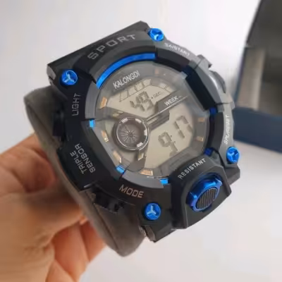 ساعت دیجیتالی پسرانه دور قاب آبی ضد آب