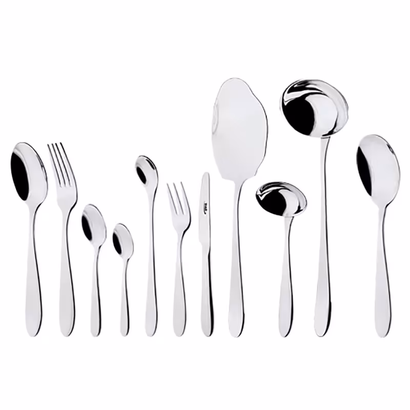 سرویس قاشق و چنگال 18 نفره ناب استیل طرح ورونا استیل براق (86 پارچه)