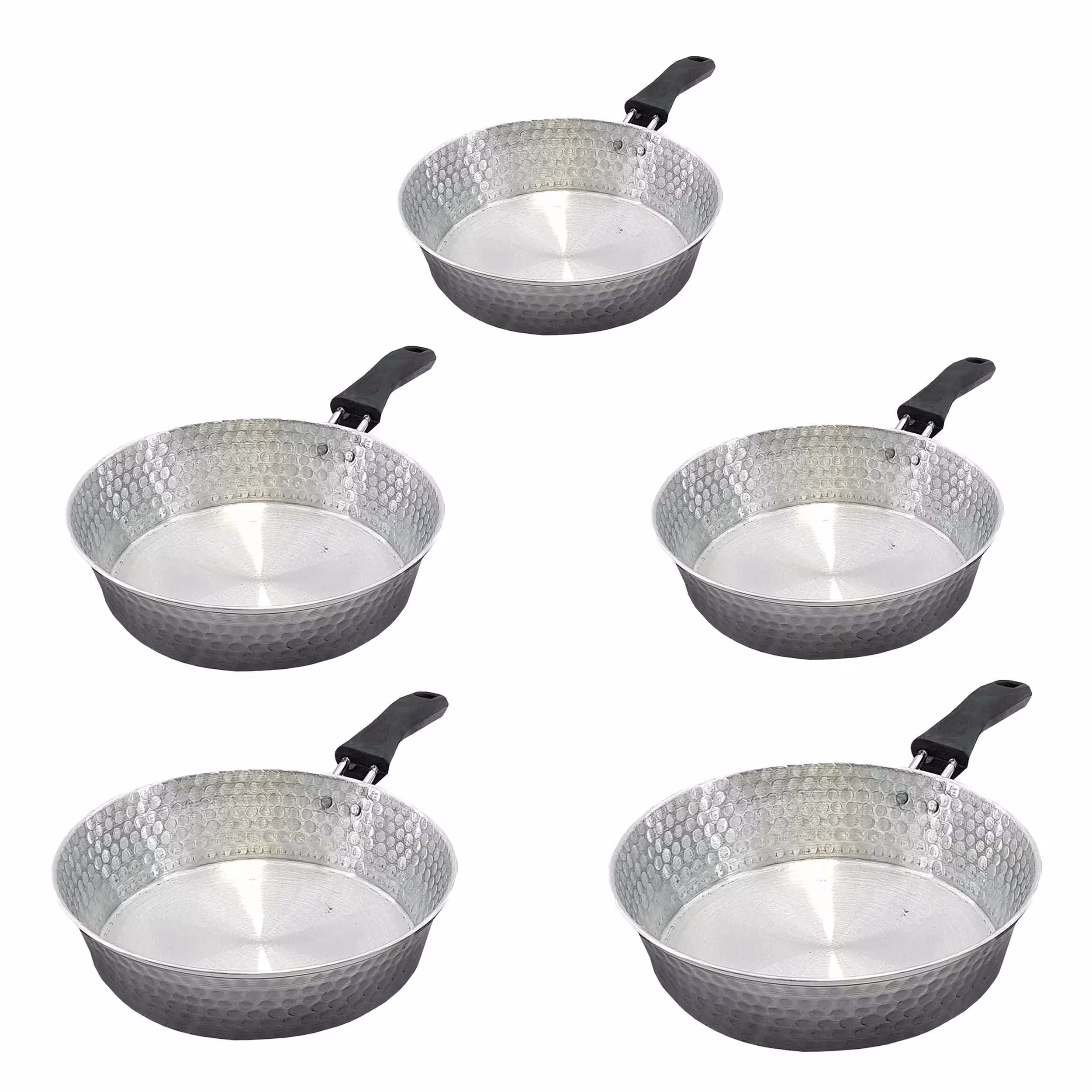 سرویس 5 پارچه تابه روحی چکشی سایز  18و20و22و24و26 تک دسته پلاستیکی