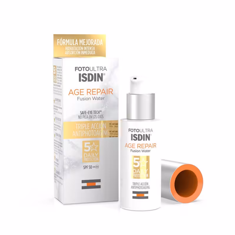 ضد آفتاب مایع ضد پیری کلاژن ساز ایزدین isdin fotoultra age repair fusion water texture spf50 50ml
