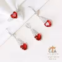 نیم ست ظریف نقره با سنگ یاقوت قرمز قلبی کد 16536