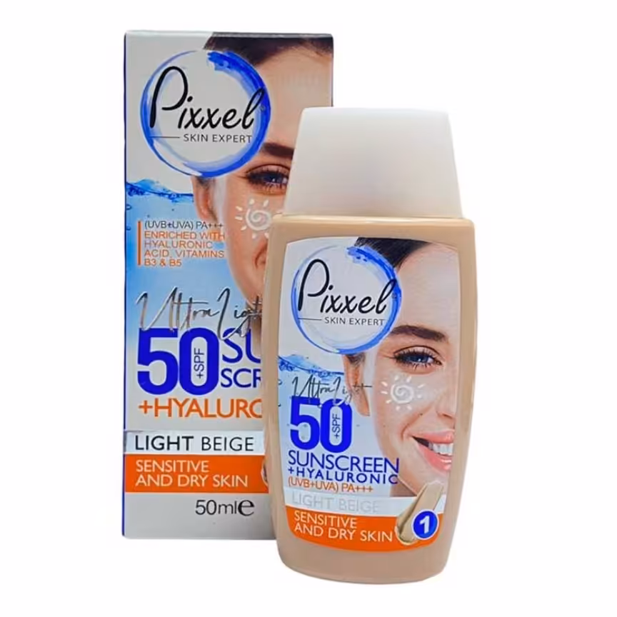 کرم ضدآفتاب پیکسل رنگی مخصوص پوست خشک تا نرمال و حساس با SPF50 و رنگ بژ روشن 