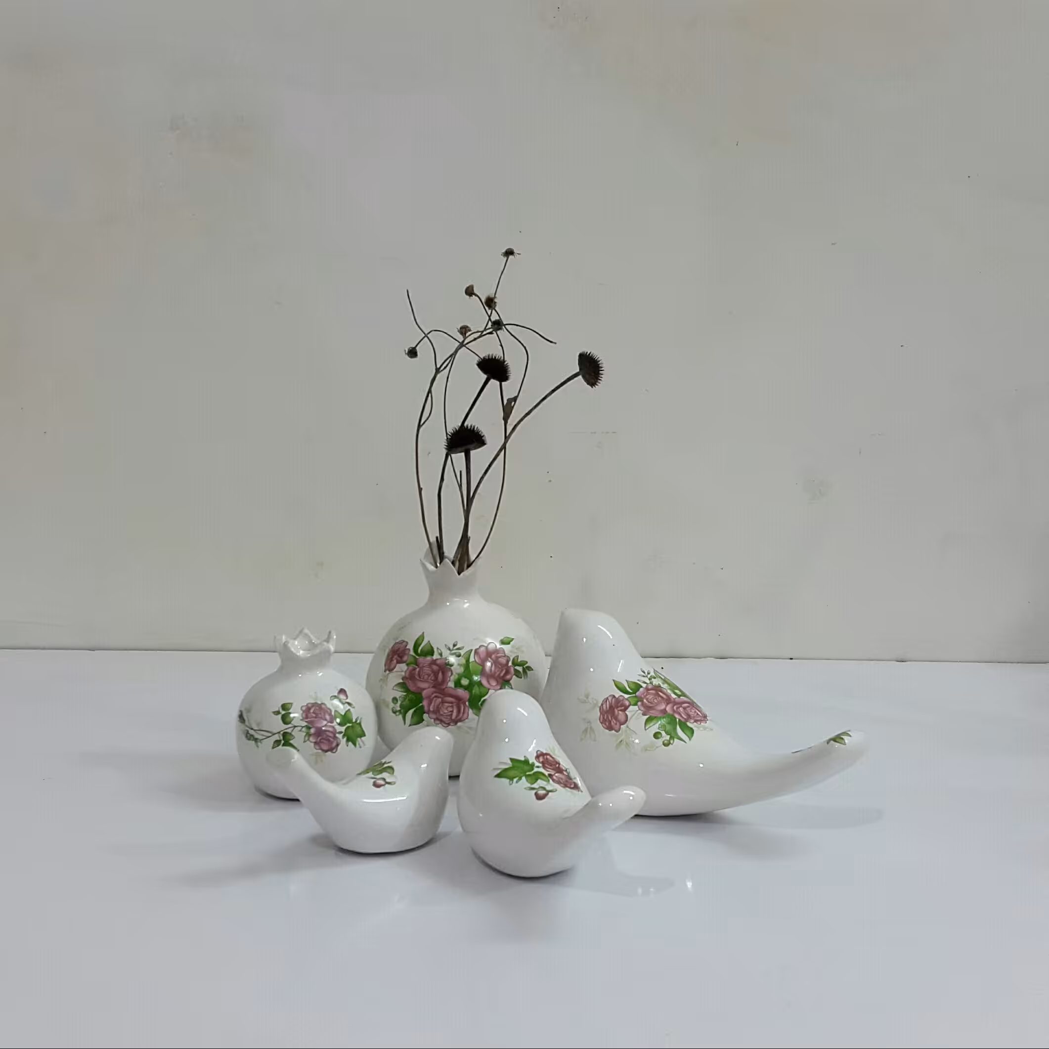 ست انار و مرغآمین سرامیکی گلسرخی  کد 2