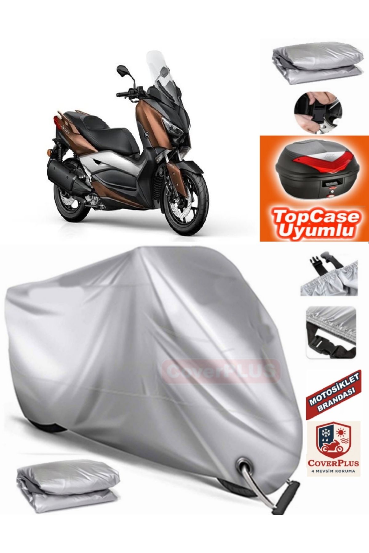 چادر موتورسیکلت خاکستری قفل سازگار با YAMAHA X MAX 300 IRON ABS TOPCASE کیسه عقب MotoEn