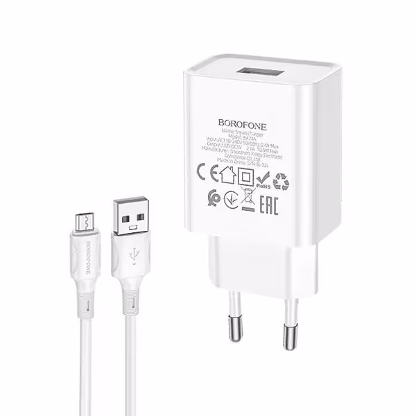 شارژر دیواری بروفون مدل BA74A به همراه کابل MicroUSB
