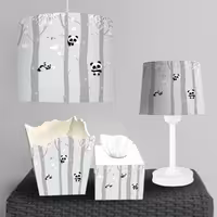 جعبه دستمال و سطل زباله و ساعت طرح پانداهای روی درخت با زمینه طوسی روشن ba-5772