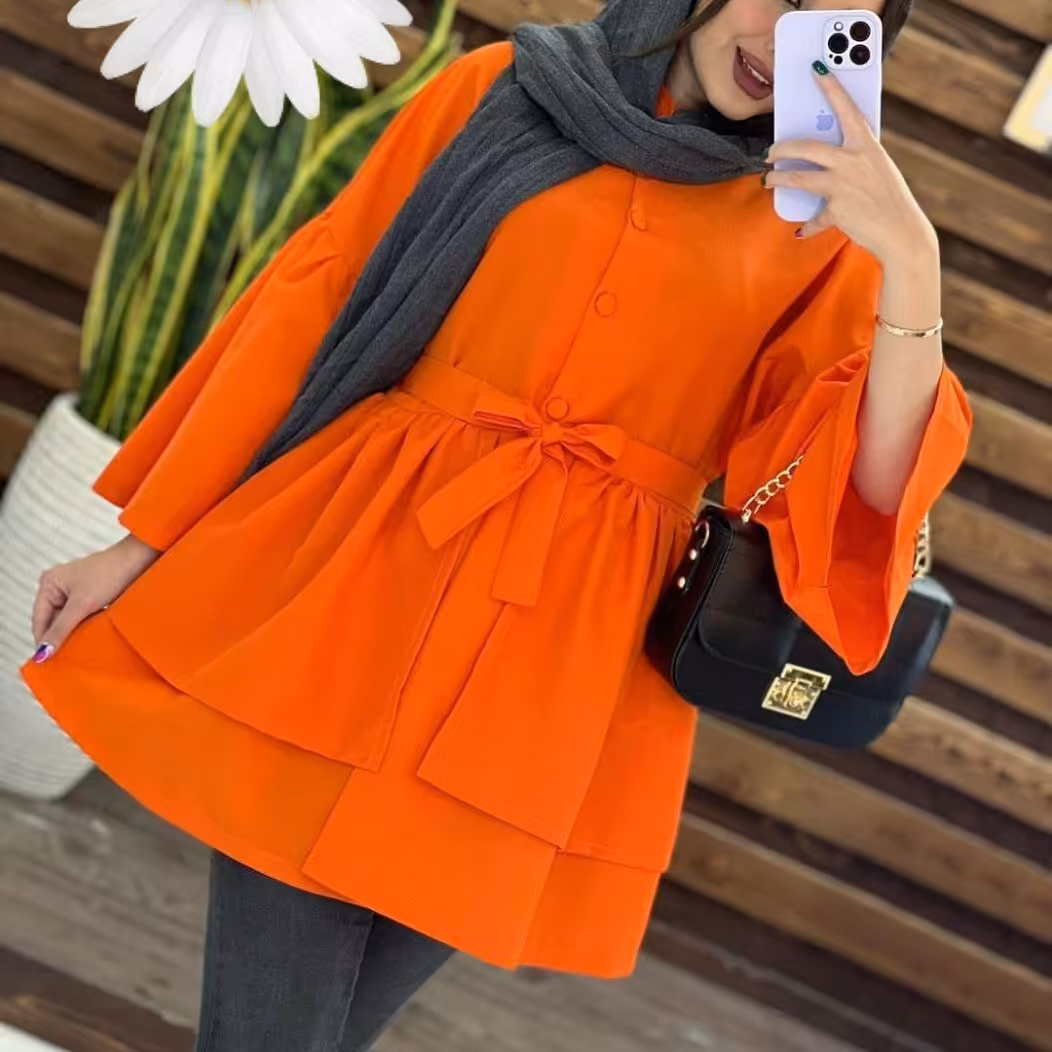 مانتو عروسکی داکرون دخترانه دو دامنه قد 80  فری سایز تا 46 