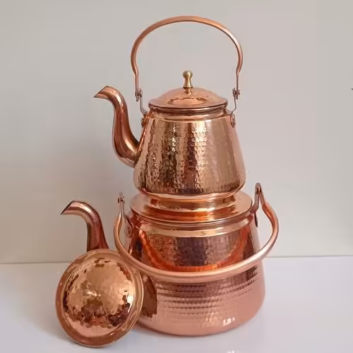 سرویس کتری و قوری مسی  طرح قاجاری نانو شده با کیفیت عالی