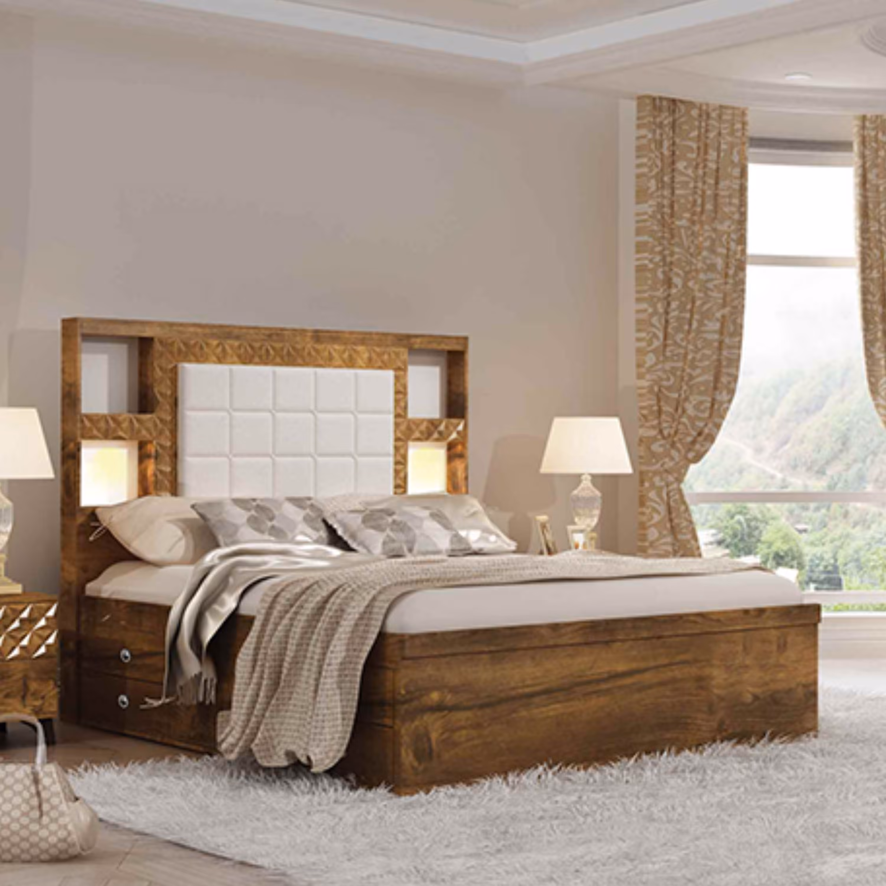 تخت خواب دو نفره مدل کارولین با کشو بدون تشک (پرداخت کرایه پس از تحویل)