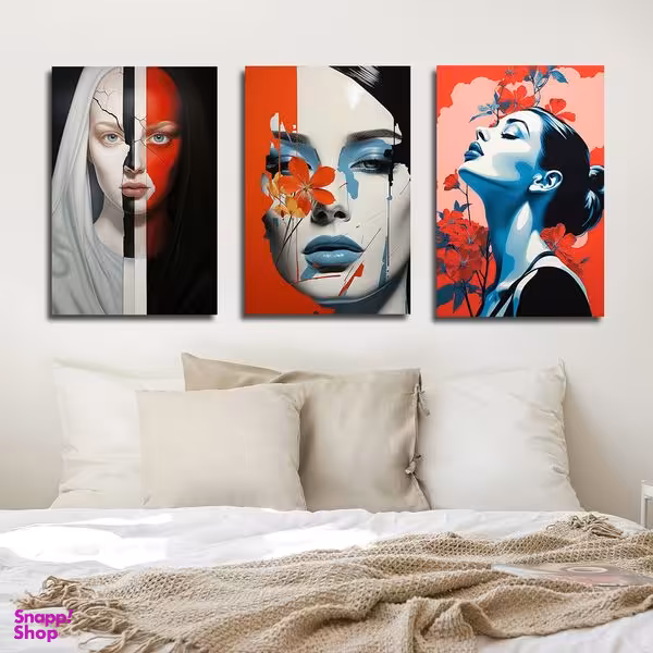 تابلو شاسی بکلیت طرح نقاشی مدرن چهره مدل SH-1826 مجموعه 3 عددی