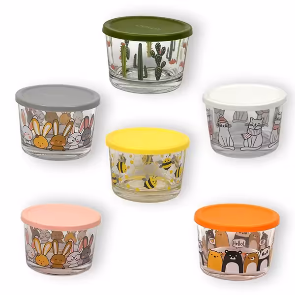 ظرف شیشه ای190 میل چاپدار لیمون