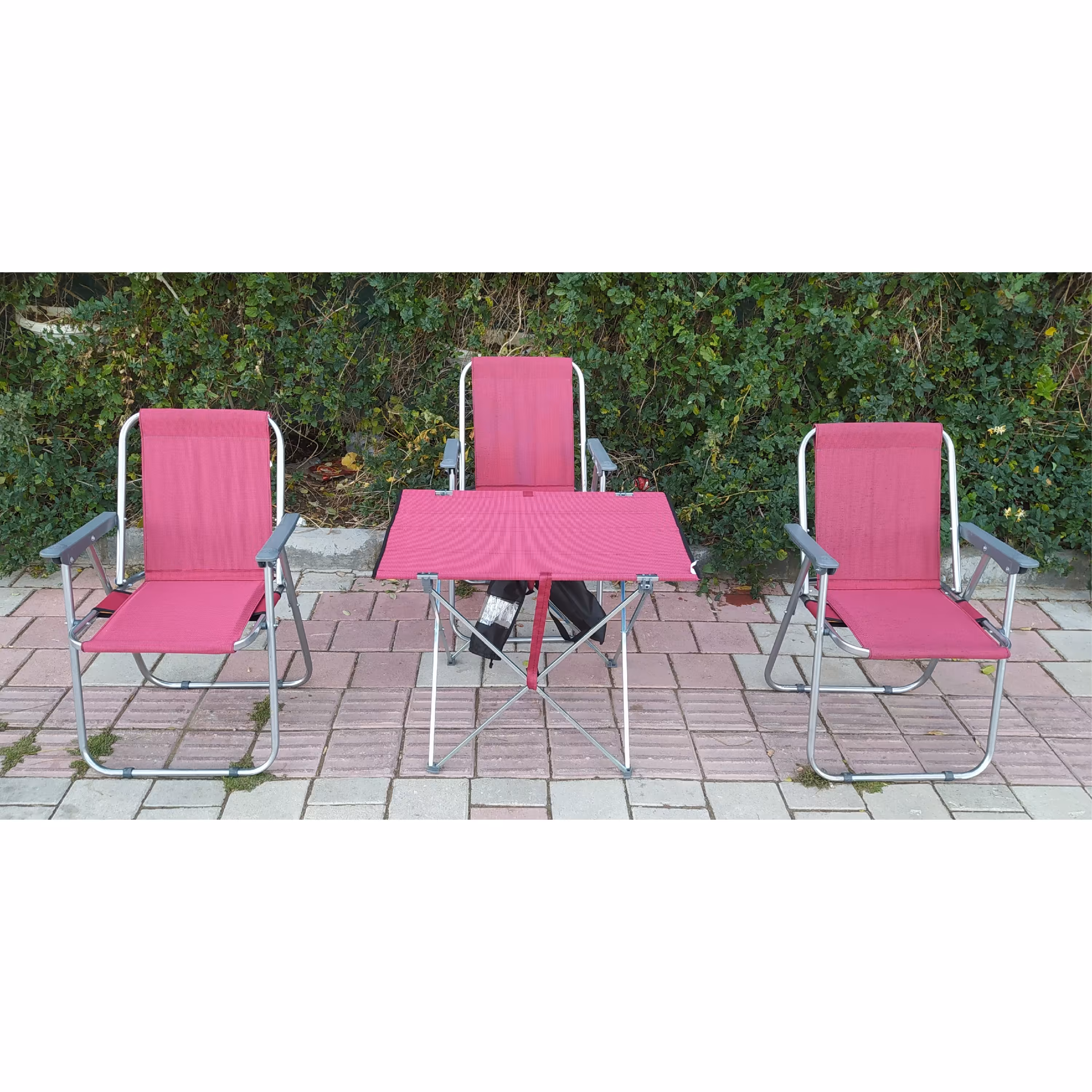  صندلی مسافرتی رنگ زرشکی ( ست 3 نفره)